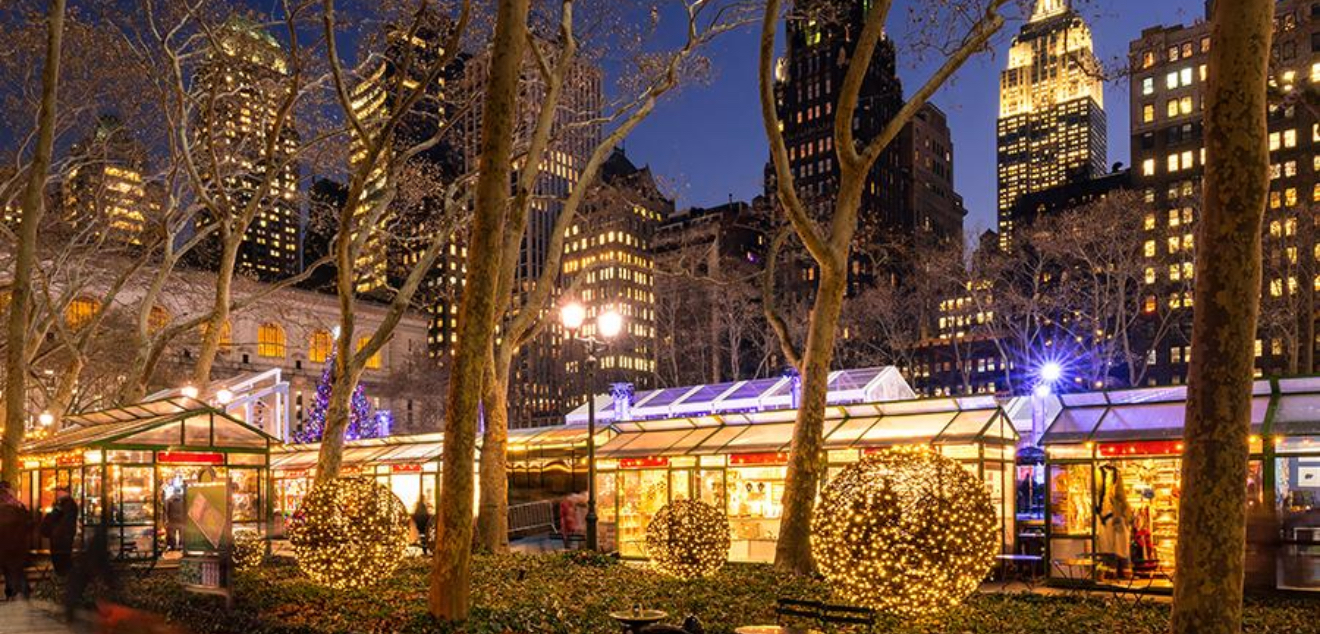 Bryant Park karácsonykor – korcsolyázás, ünnepi vásár és forró csokoládé a felhőkarcolók között