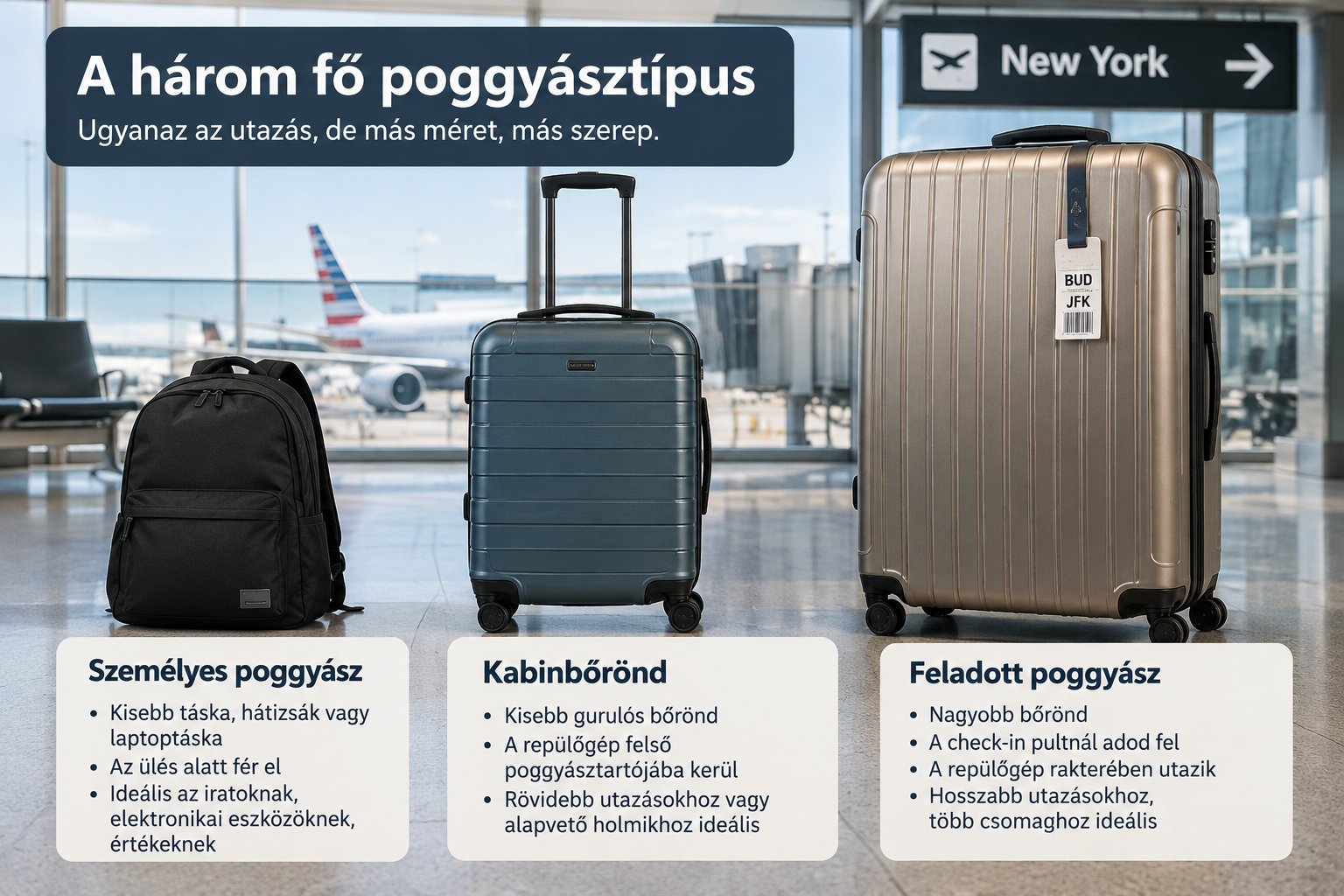 Személyes poggyász, kabinbőrönd és feladott bőrönd